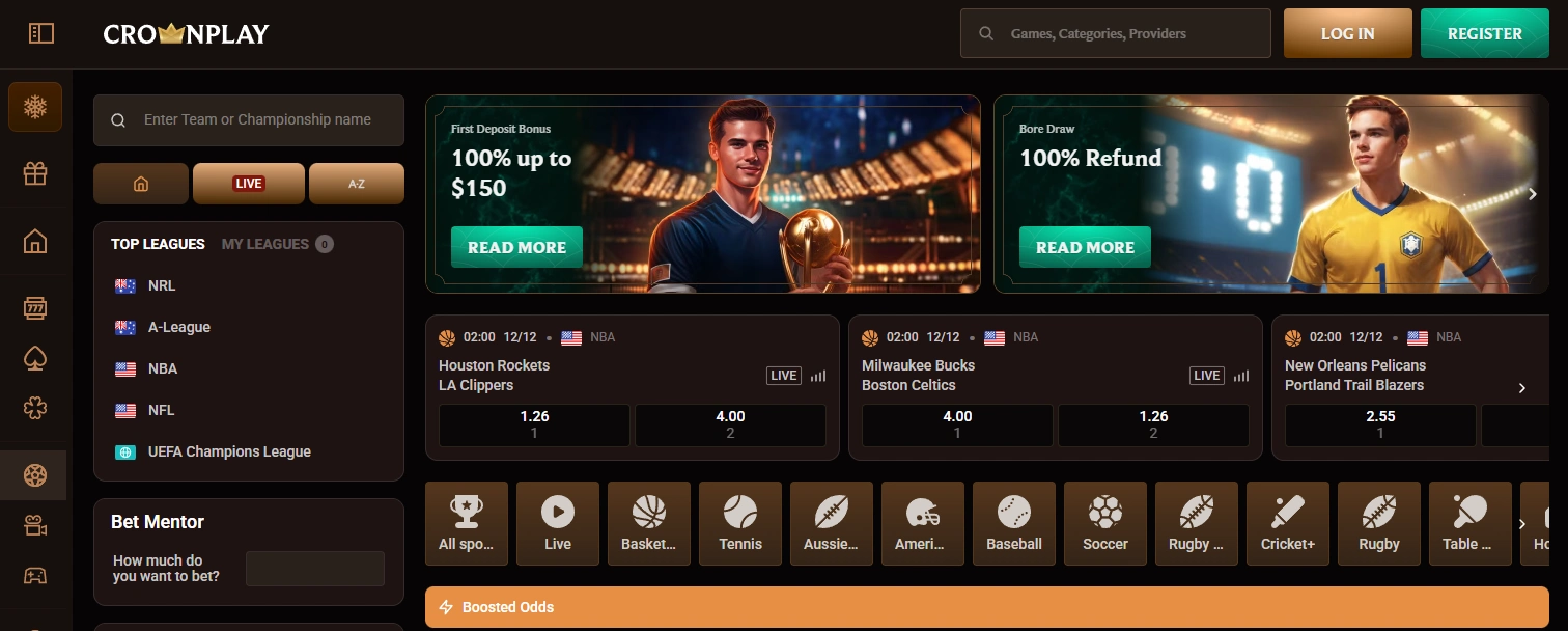 CrownPlay AU sportsbook with bonuses and betting markets