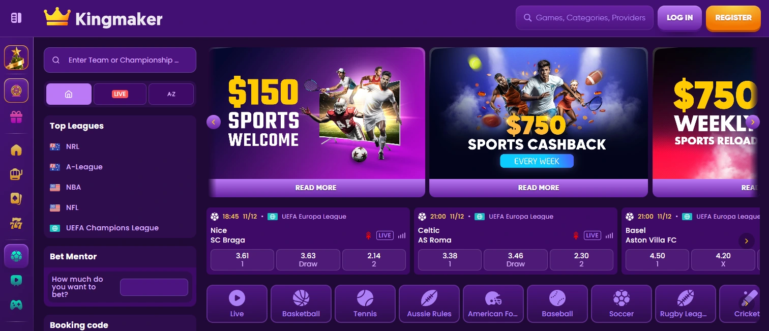 Kingmaker AU sportsbook with bonuses and top betting markets